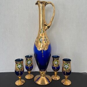 Vintage Ardalt Italy Bohemian Cobalt Blue Decanter Set